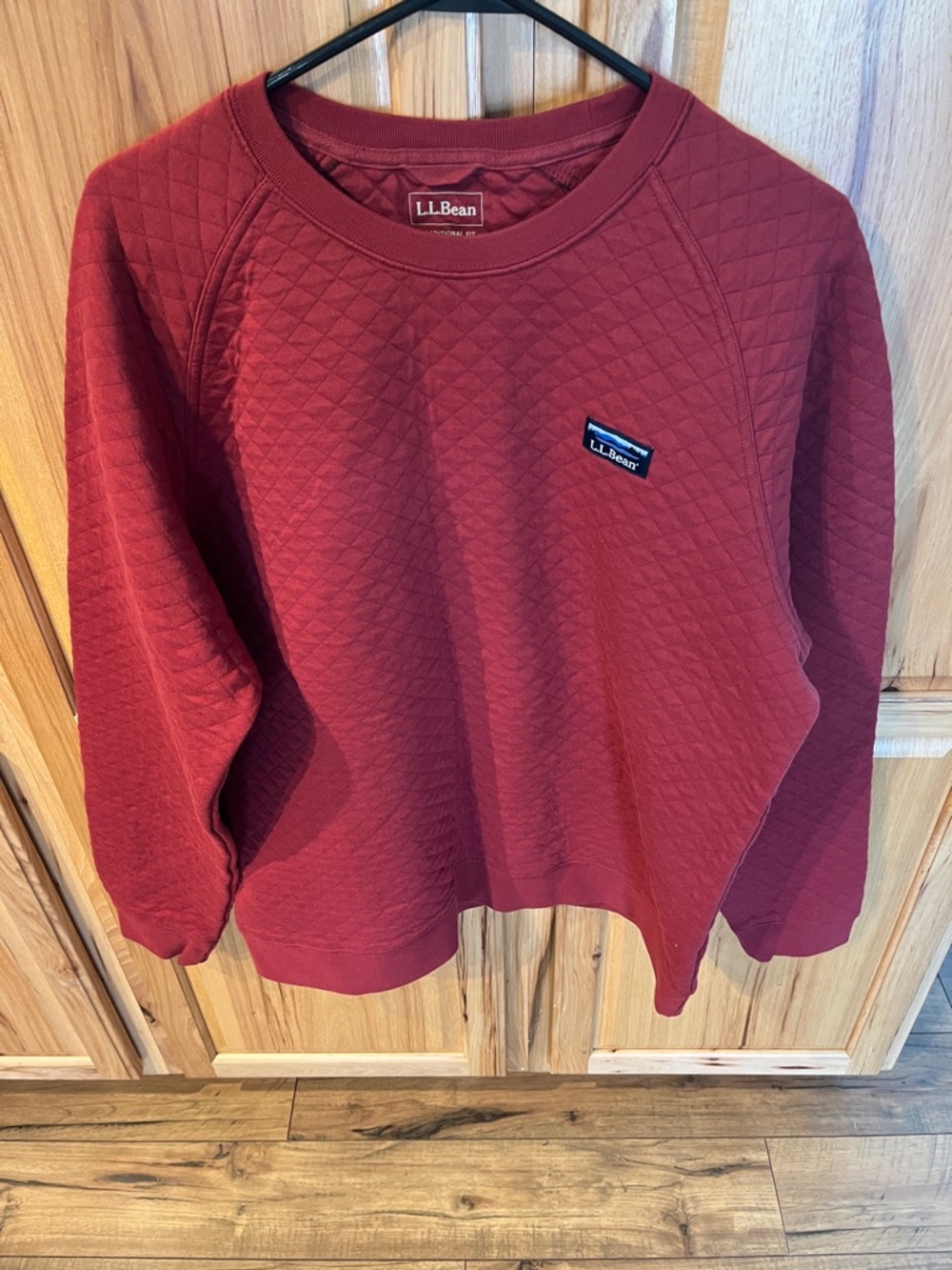 L.L. Bean Men’s Quilted Crewneck Sweatshirt in Brick Red